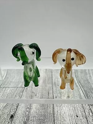 Vintage Art Glass Miniature Elephants Figurines Home Decor 1  Trunks Up • $14.99