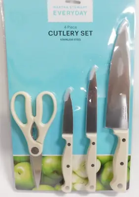 Martha Stewart 4 Piece Cutlery Set Knives White Stainless Shears Chef Paring • $25.99