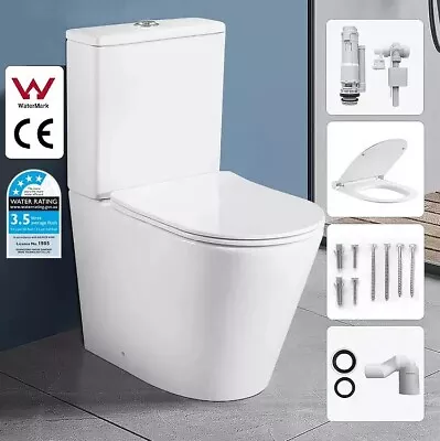 RIMLESS Toilet Suite BACK TO WALL FACED CLOSE SOFT CLOSE Seat Back Inlet WELS • $295