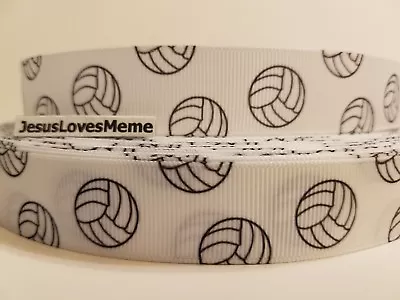 Grosgrain Ribbon White Volleyballs On White Volleyball Sports Team Spirit 7/8  • $1.25