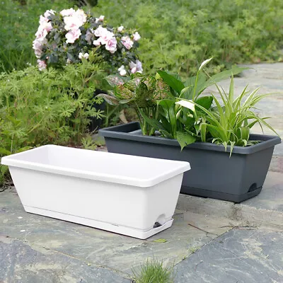 5 X Trough Plant Pot Long Plastic Planter Outdoor Garden Window Herb Flower Box • £10.95