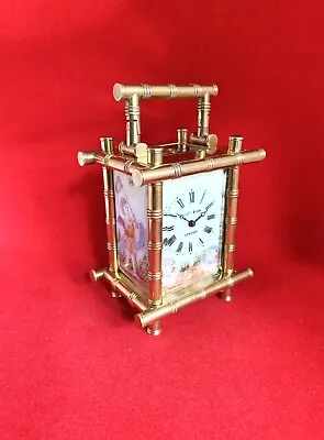 Old Vintage Elliott & Son Bamboo Enamelled Hand Painted Miniature Carriage Clock • $496.58
