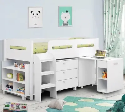 Happy Beds Mid Sleeper Kimbo Children's Cabin Bed With Drawers Desk And Shelves • £120