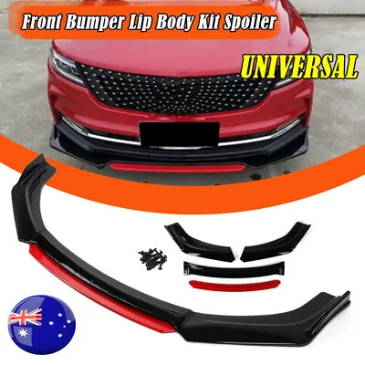 Universal Black +Red Car Front Bumper Protector Lip Body Spoiler Splitter Kit AU • $57.95