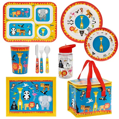 Kids Zoo Animals Cutlery Dinner Set Mealtime Plastic Bowl Plates Cup Lunch Bag • £5.95