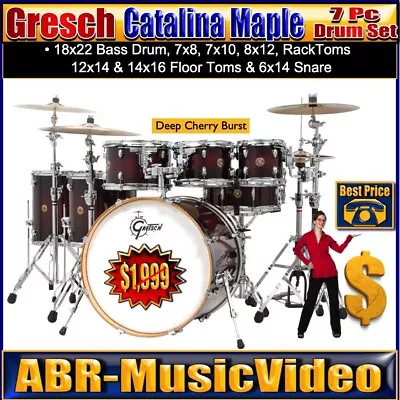 Gretsch Catalina Maple 7-pc Drum Set - Deep Cherry Burst/ CM1-E826P-DCB • $1711.57