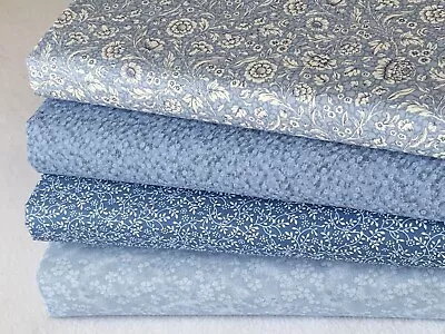 100% Cotton Fat Quarter Bundle Quality Craft Fabric Floral Delph Blue  F • £9.15