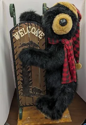 Rare Dan Dee Black Bear Welcome Display Holding Sled Wooden Stand 40”  20+ Lbs • $300