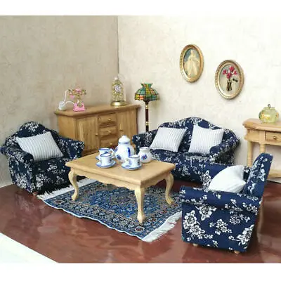 $35.78 • Buy 1:12 DollsHouse Furniture, Living Room Lounge Miniature Wooden Sofa Armchair Set