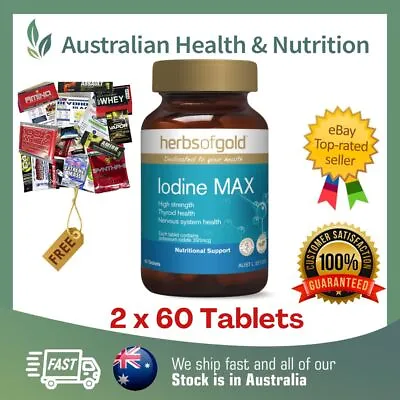 2 X HERBS OF GOLD IODINE MAX 60 TABLETS + FREE SAME DAY SHIPPING & SAMPLE • $35.95
