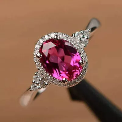 Certified 5 Ct Pink Oval Shape Solitaire Diamond Ring In 925 Sterling Silver! • $180