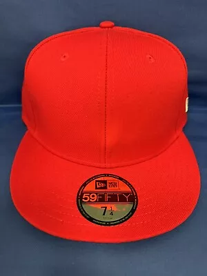 New Era 59Fifty Blank Fitted Baseball Flat Bill Brim Adult Hat Red Cap Sz 7 1/4 • $19.99