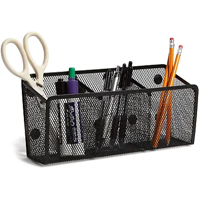 Magnetic Mesh Pen Holder Desk Organizer Basket With 3 Compartments 10.5  Black • $17.99