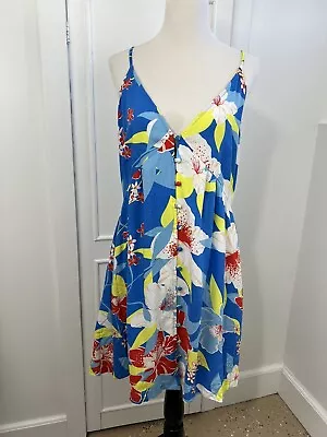 Roxy Woman's Silver Star Strappy Summer Dress Button Front Floral Size XL FLAW • $24