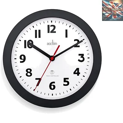 Black Radio Controlled Wall Clock - Modern Style Clear Dial Battery Powered • £26.99