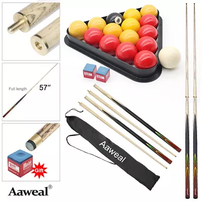 Set Of 2  Red And Yellow Pool 16 Balls And Pool Cues Billiard Sticks 9.5mm Tips • $84.54