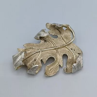 Vintage Sarah Coventry Chunky Light Gold Silver Tone Curled Oak Leaf Brooch • $5.99