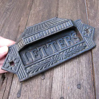 Original Antique Cast Iron Letter Box Plate / Mail Slot With Door Handle Pull • £75