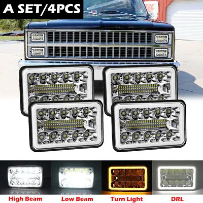 4PCS 4 X6  LED Headlights High-Lo Beam For Chevy C10 Pickup 1981-87 Ford Mustang • $50.99