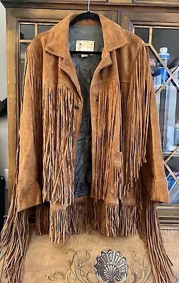 Vintage Mens 38 Rancher Western Long Fringe Suede Leather Jacket Berman Buckskin • $179.92