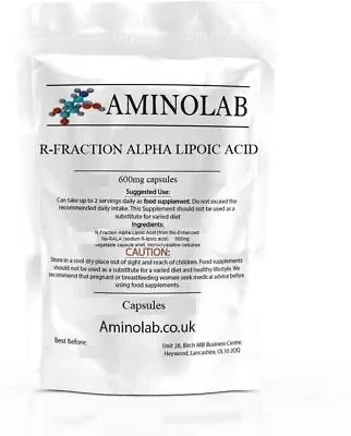 R-FRACTION Alpha Lipoic Acid 600mg Capsules Antioxidant Blood Sugar AMINOLAB • £17.99