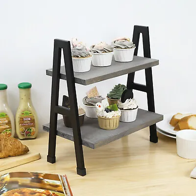 £35.90 • Buy 2 Tiered Weathered Gray Wooden Cupcake, Dessert & Appetizer Display Riser Stand