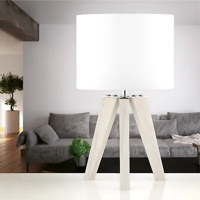 £18.99 • Buy Tripod Table Lamp Wood Timber With White Shade Bedside Light Living Room Quincy