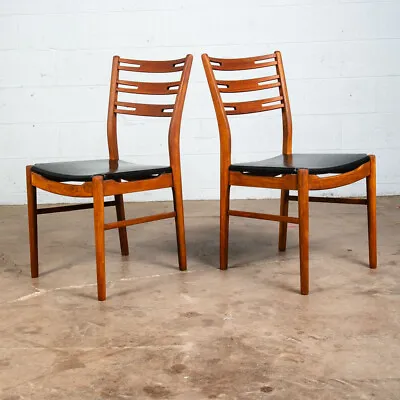 Mid Century Modern Dining Chairs Pair Set Mobler Ladder Farstrup Teak Mcm Black • $679.13
