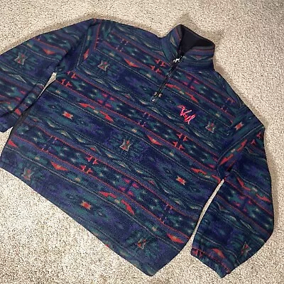 Vtg 90's VAIL Aztec Pattern Jacket Adult M Pullover Fleece Pocket Quarter Zip • $34.99