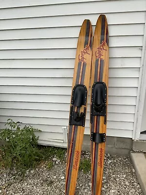 $75 • Buy Vintage Sundash Taper Pro Wood Combo Slalom Water Skis Pair