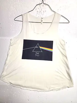 Yahada Top Womens White Cream Sleeveless Round Neck Pink Floyd Rainbow  T-Shirt • $14.99