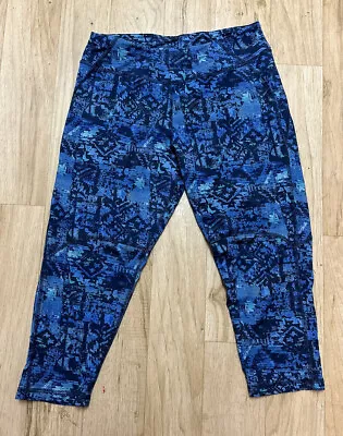 Ibex Blue Abstract Print Base Layer Cropped Leggings Merino Wool Stretch Sz S • $110