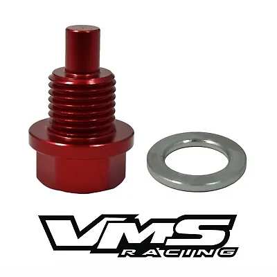 Vms Racing Magnetic Oil Pan Drain Plug Bolt + Crush Washer Red For Honda Acura B • $13.88