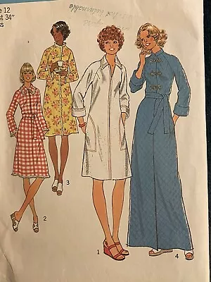 VINTAGE 1975 Simplicity 7238 House Coat Dress Duster Robe Caftan Pattern Size • $5