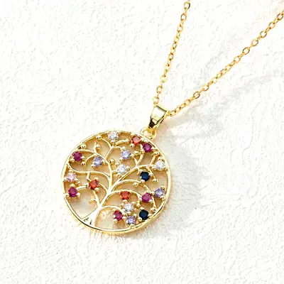 Colored Zircon Ring Celtic Tree Of Life Pendant Necklace Men Classic Amulet New • $12.98