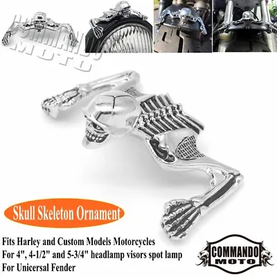 Skull Skeleton Headlight Fender Ornament For Harley Bobber Chopper Cafe Racer • £18.60
