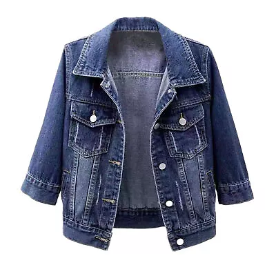 Lightweight Denim Jacket Women Stylish Women's With Lapel Flap Pockets Casual • $38.71