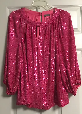 Vince Camuto Hot Pink Fuchsia  Womens 3/4 Sleeve Designer Sequin Top Size XL • $55