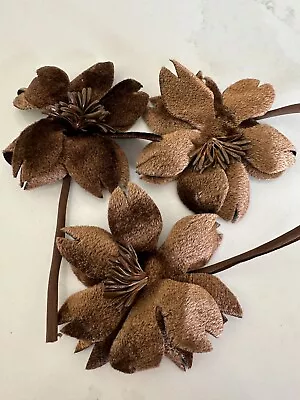 Lot Of 3 Vintage Antique Brown Velvet Millinery Flowers • $7