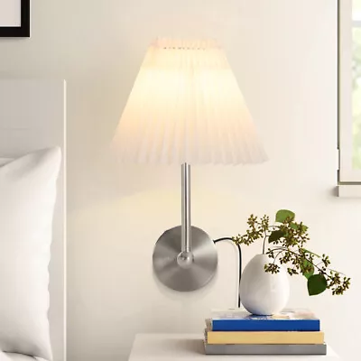 Fabric Hood Lampshade Wall Light E27 Bulb Bedside Sconce Home Decor Wall Lamp UK • £12.99