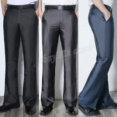 Men Flared Wide Legs Dress Pants Metallic Glitter Trousers Smart Business Formal • $28.05