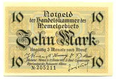 Memel Klaipeda Notgeld 10 Mark 1922 UNC #850b • $145