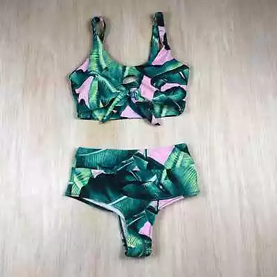 Zaful Pink & Green Tropical Two Piece Swimsuit - Size Small • $16.25