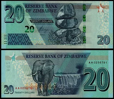 Zimbabwe 20 Dollars (p New) 2020 Unc • £1