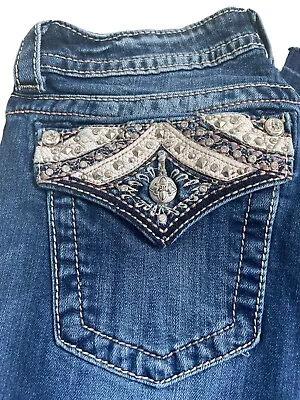 Miss Me Jeans Size 30 Boot JP5705B Embellished Pockets Raw Hem • $24.99