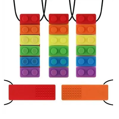 Rainbow Chew Baby Kids Silicone Teether Autism Sensory Building Block Necklace • £3.51