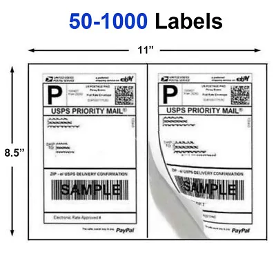 50-1000 Premium 8.5  X 5.5  Half Sheet Self Adhesive Shipping Labels 2 Per Sheet • $7.69