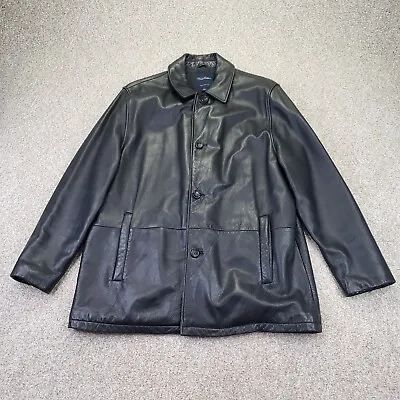 Brooks Brothers Size Large Mens Wool Blend Leather Jacket Coat Long Sleeve Black • $149.99