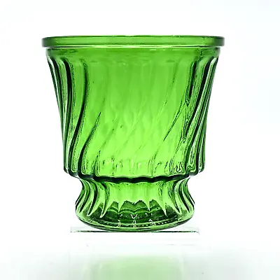Vintage Hoosier Emerald Green Glass Planter Footed Vase Swirl Ribbed Design • $18.99