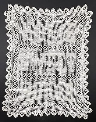 Vintage Ivory Home Sweet Home Doily Crochet Table Top Runner 16.5”x22” GVC • $25